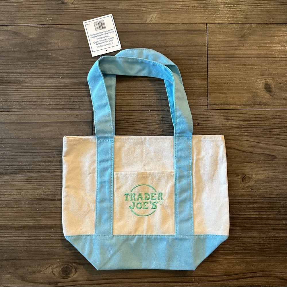 Trader Joe’s Mini Canvas Tote Bag Pastel Blue 🩵 New w/ Tags - Limited Edition
